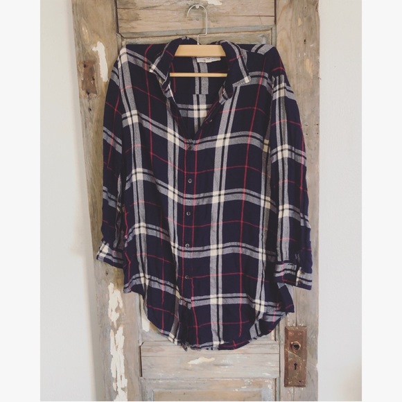 Anthropologie Tops - Anthropologie Flannel Button Down Blouse Blue M